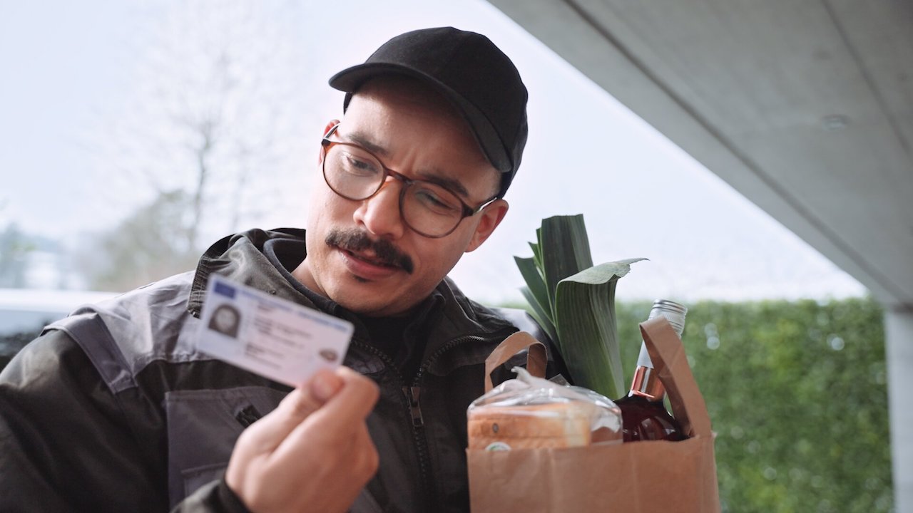 Delivery guy checking an ID